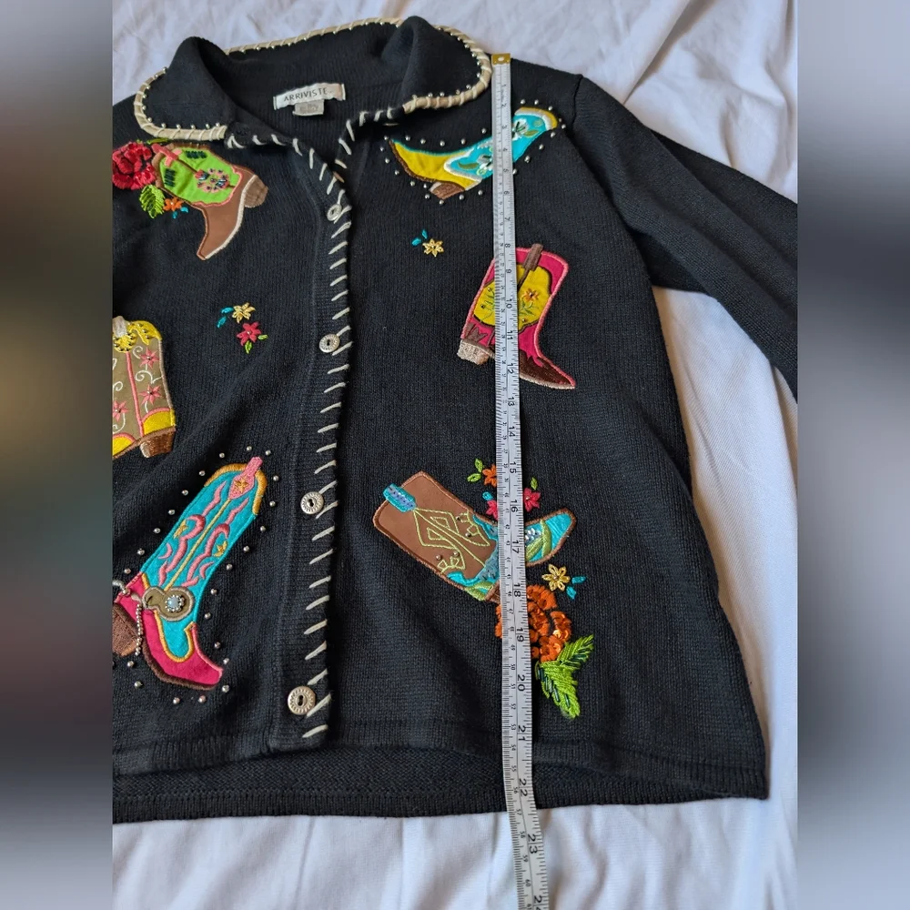 Western Cowboy Boots Sweater Size M Arriviste Vintage Teacher Novelty Whimsy - Picture 4 of 15